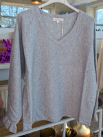 Pullover Feinstrick Viskose V-Ausschnitt Rüschenärmel Hellgrau One Size - von Effeny EF255047JL