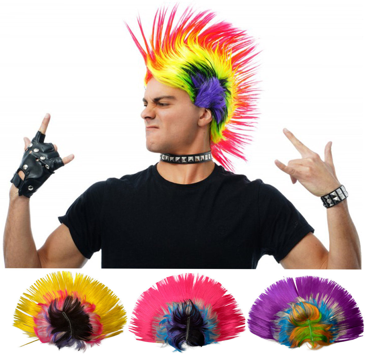 Perücke Herren "Punk Rockstar Irokese" | Pink Bunt