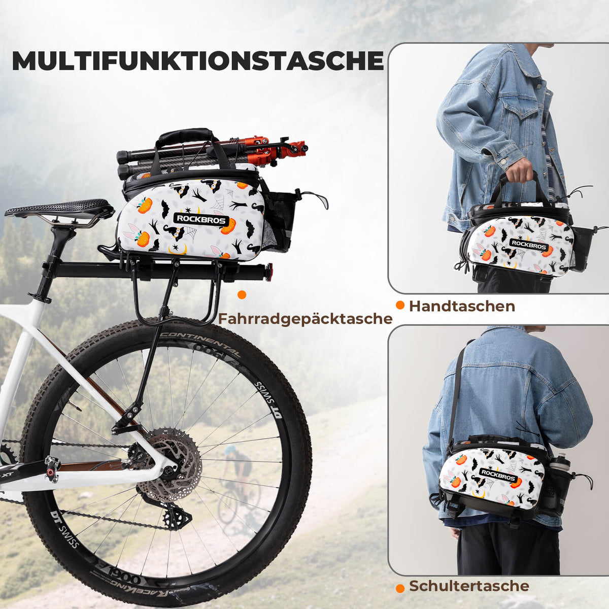 ROCKBROS Fahrrad Gepäckträgertasche 17-35L mit Regenhülle