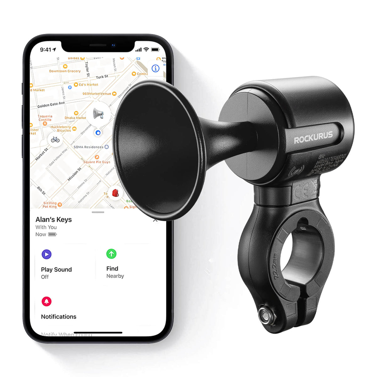 ROCKBROS Fahrradklingel Elektrisch 120dB Ton IPX5 Wasserschutz Smartphone Tracking
