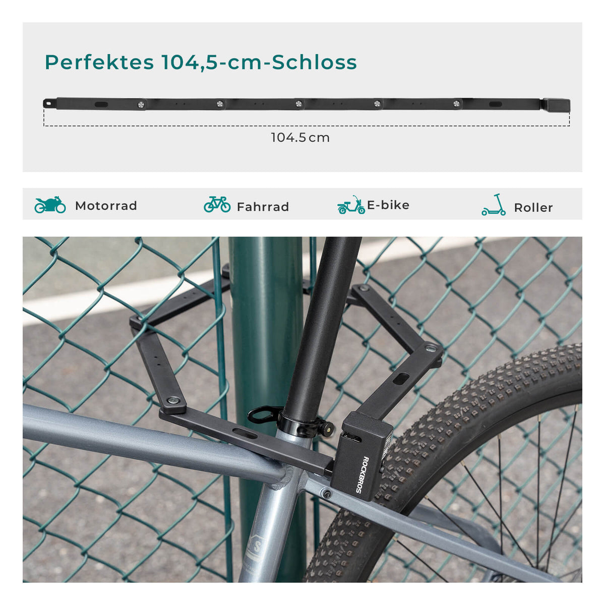ROCKBROS Faltschloss Fahrradschloss 104 cm Faltbares