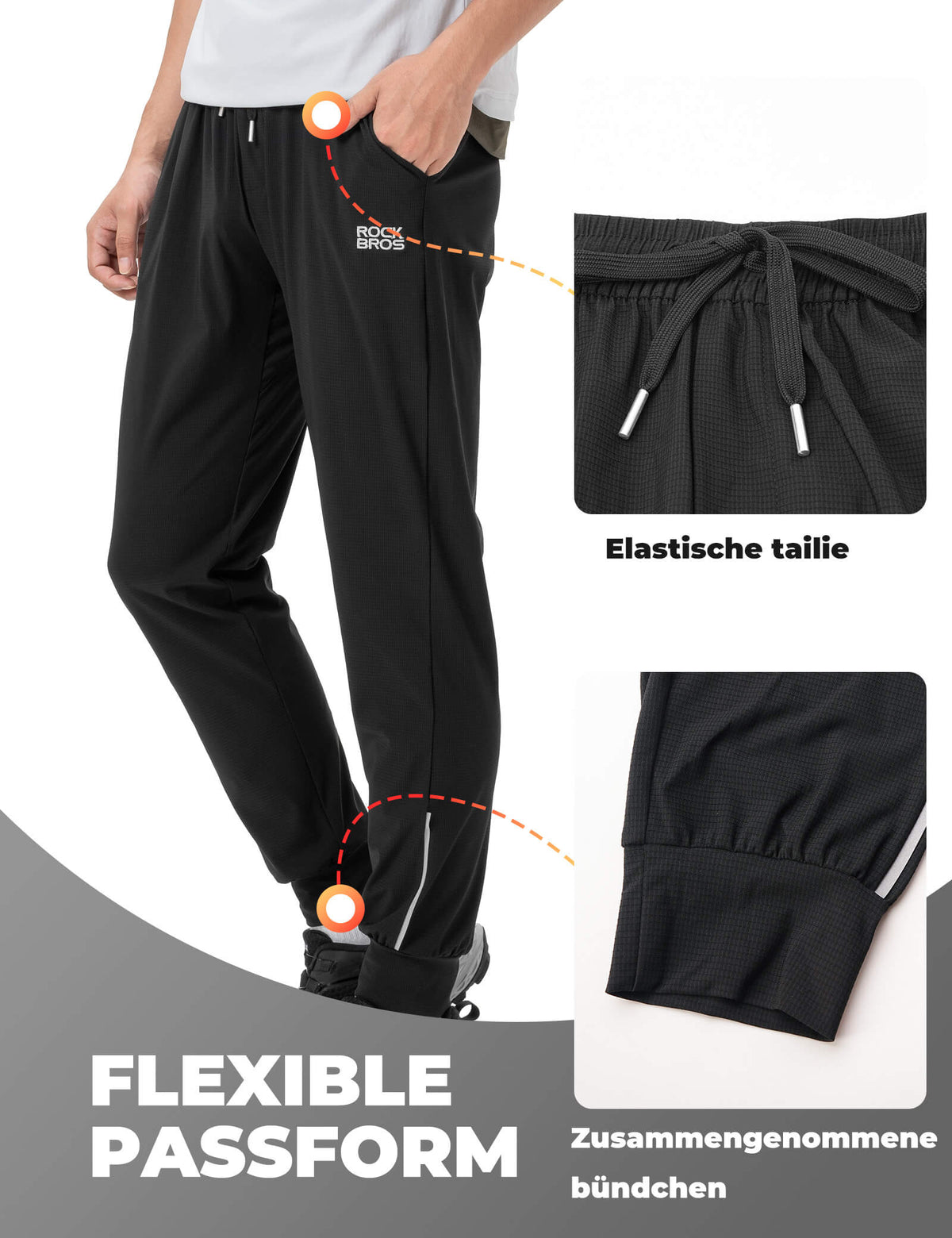ROCKBROS Herren Fahrradhose Elastische Passform Sicherheitsstreifen