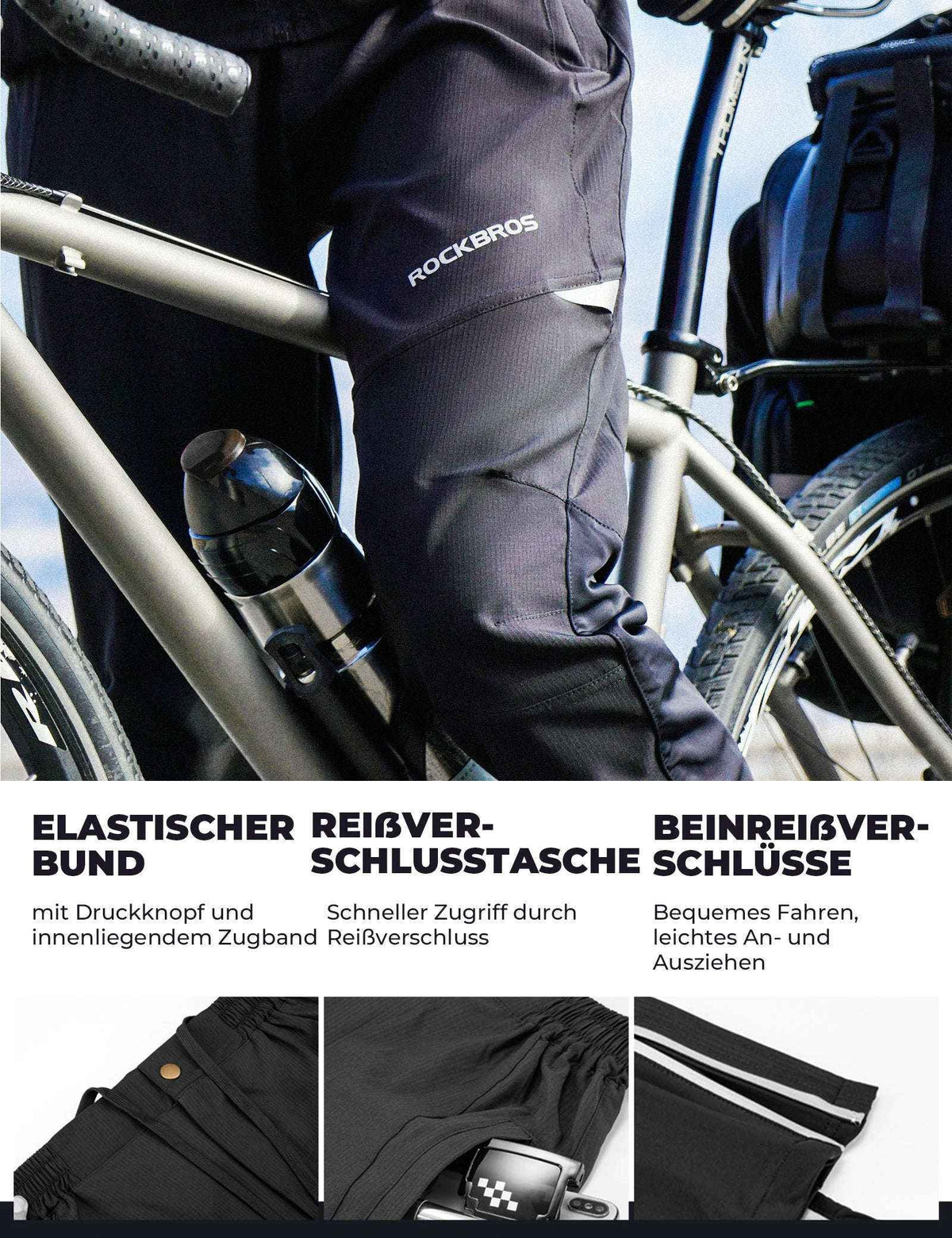 ROCKBROS Herren Radlerhose Atmungsaktiv Lang Fahrradhose Unisex M-4XL