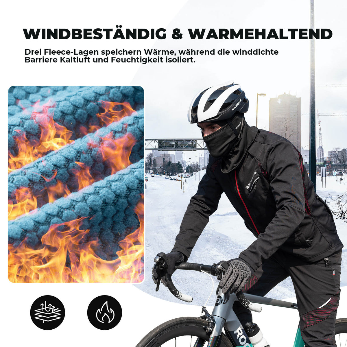 ROCKBROS Lange Fahrradhose Herren Winter Radhose Winddicht Warm