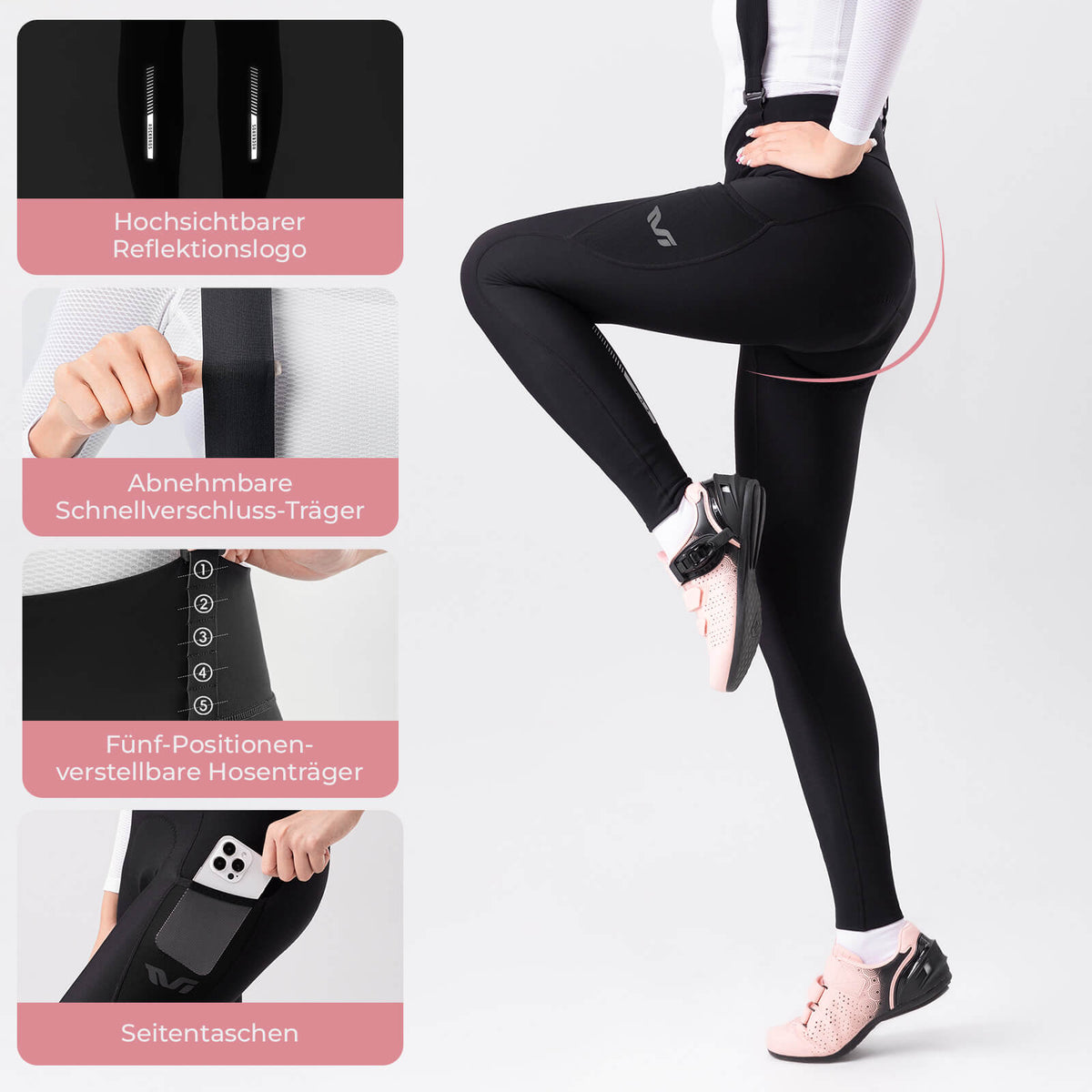 TVI Damen Trägerhose Fahrradhose Gepolstert Stoßfeste Thermo