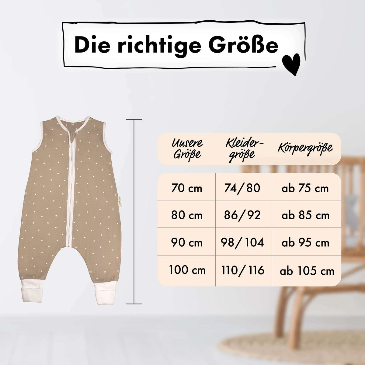 Sommer-Schlafsack mit Füßen Zarter Tupfen Taupe Namma Markt