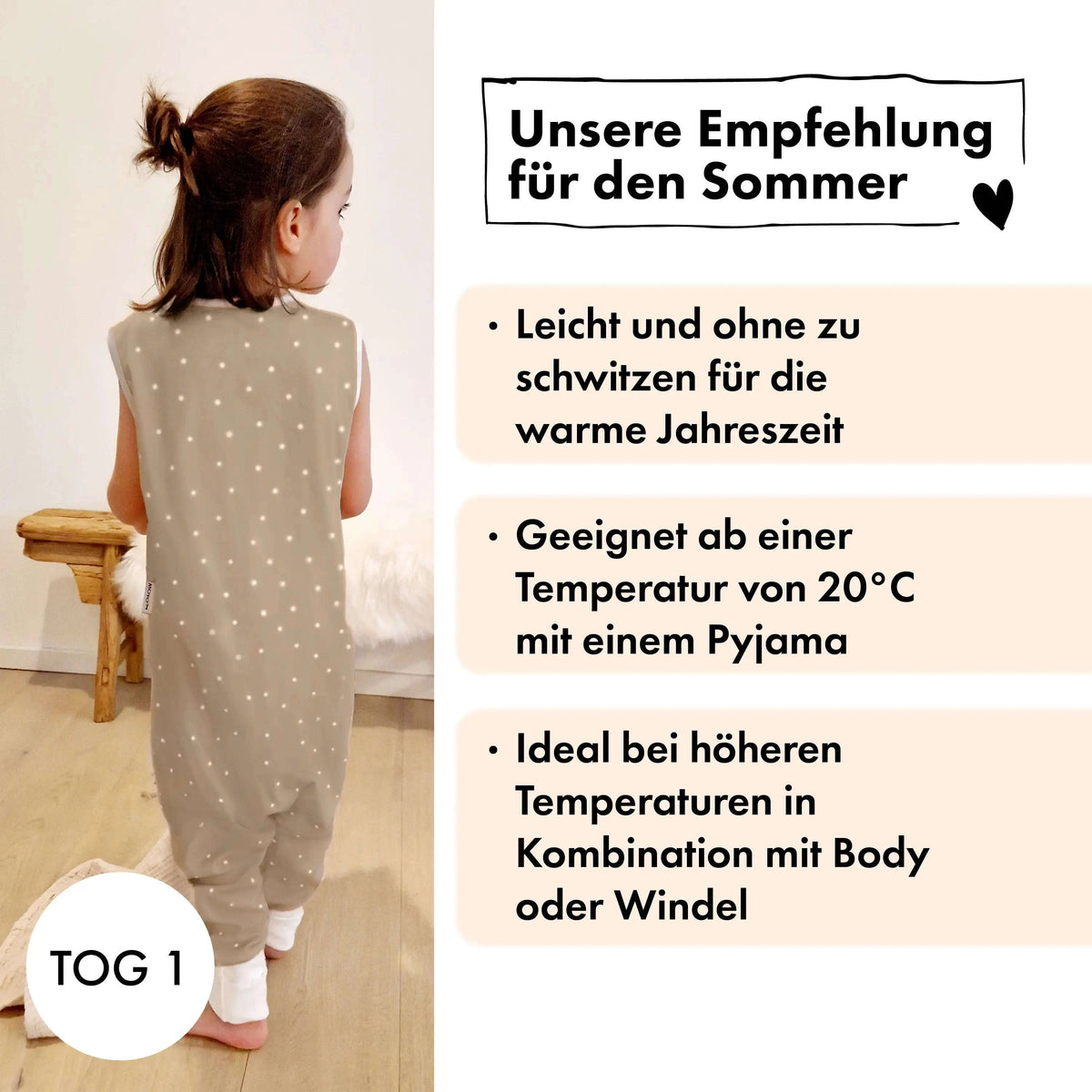 Sommer-Schlafsack mit Füßen Zarter Tupfen Taupe Namma Markt