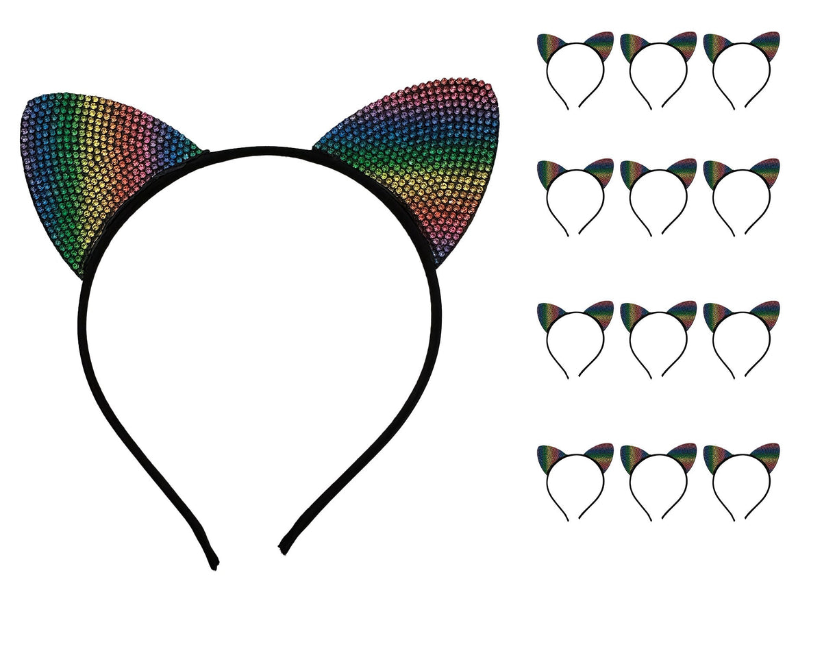 Katzenohren Haarreif "Rainbow" Bunt | 12er Set