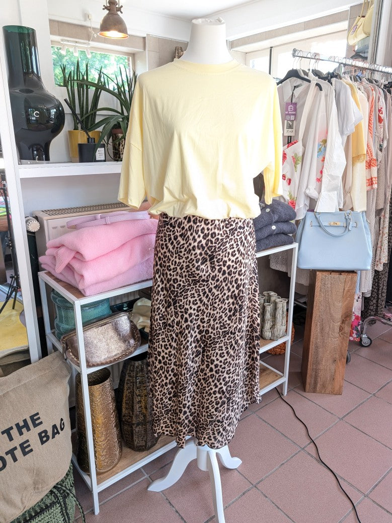 T-Shirt Uni Cropped Butter Yellow Gelb Baumwolle, One Size - von Mioni Italien 25315