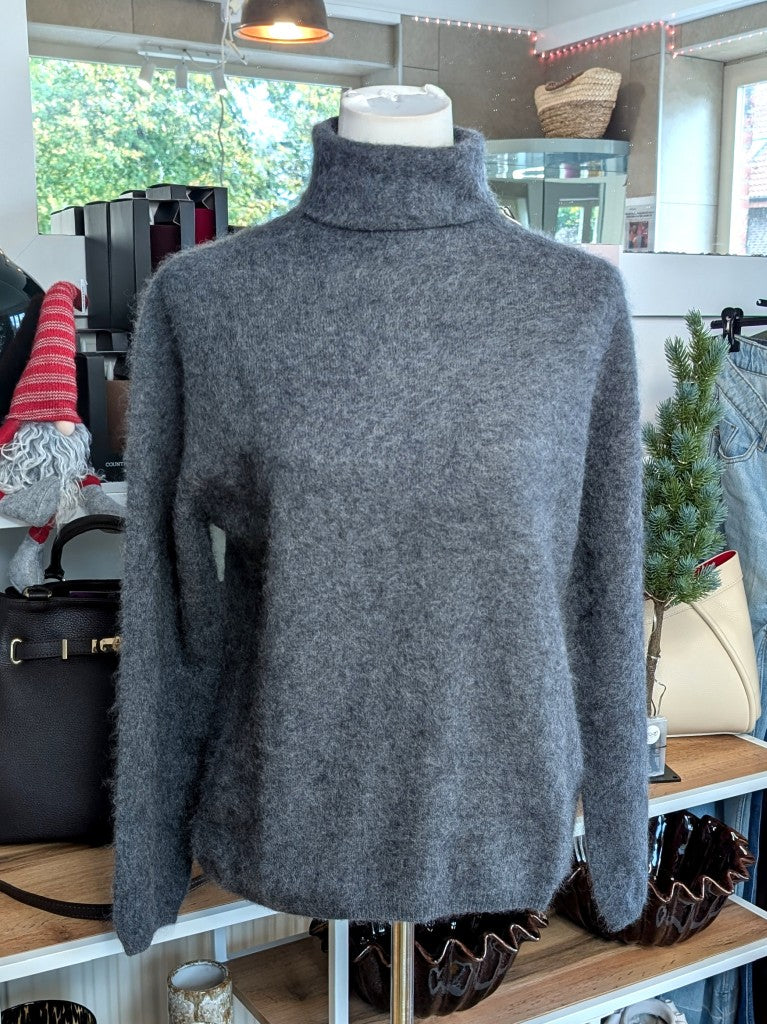 Rollkragen Pullover Kaschmir Seide Wolle mega weich Anthrazit Grau One Size - von La Bella Moda Milano 6886