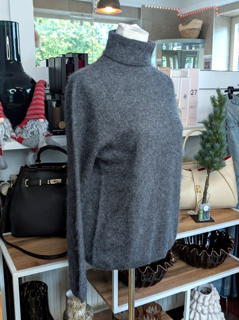 Rollkragen Pullover Kaschmir Seide Wolle mega weich Anthrazit Grau One Size - von La Bella Moda Milano 6886