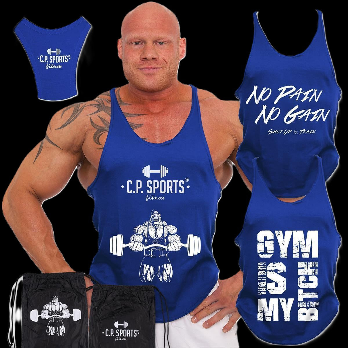 Tank Top - 3xStück / Oder Einzeln +Turnbeutel - Blau - C.P. Sports - S710