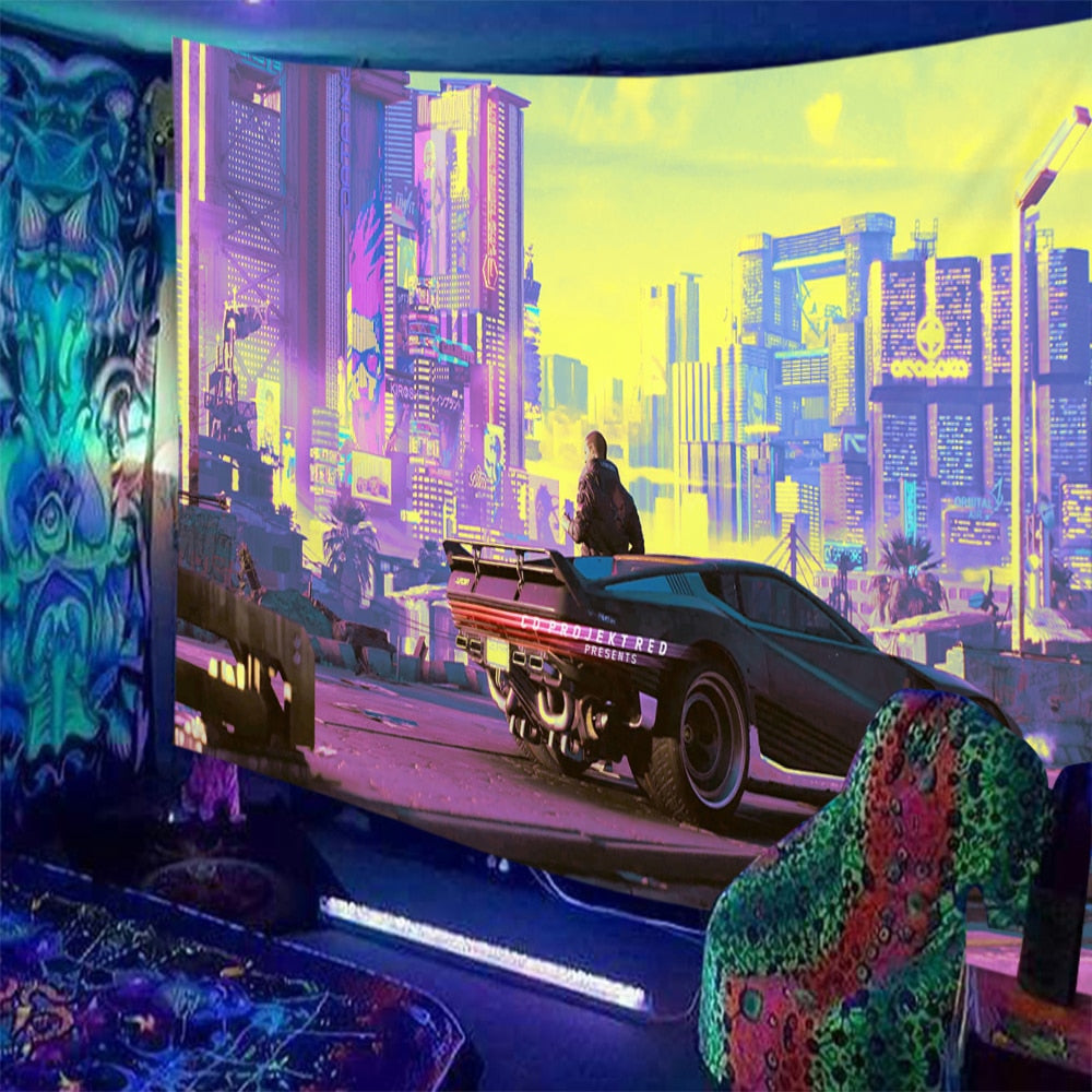 Cyberpunk Futuristic Schwarzlichtposter