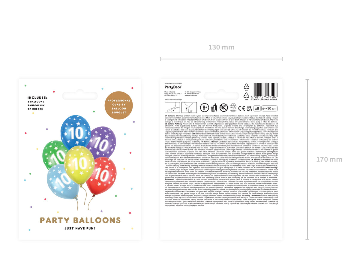 6 Stk. Latexballon Ø30cm "Happy Birthday" | Zahl #10