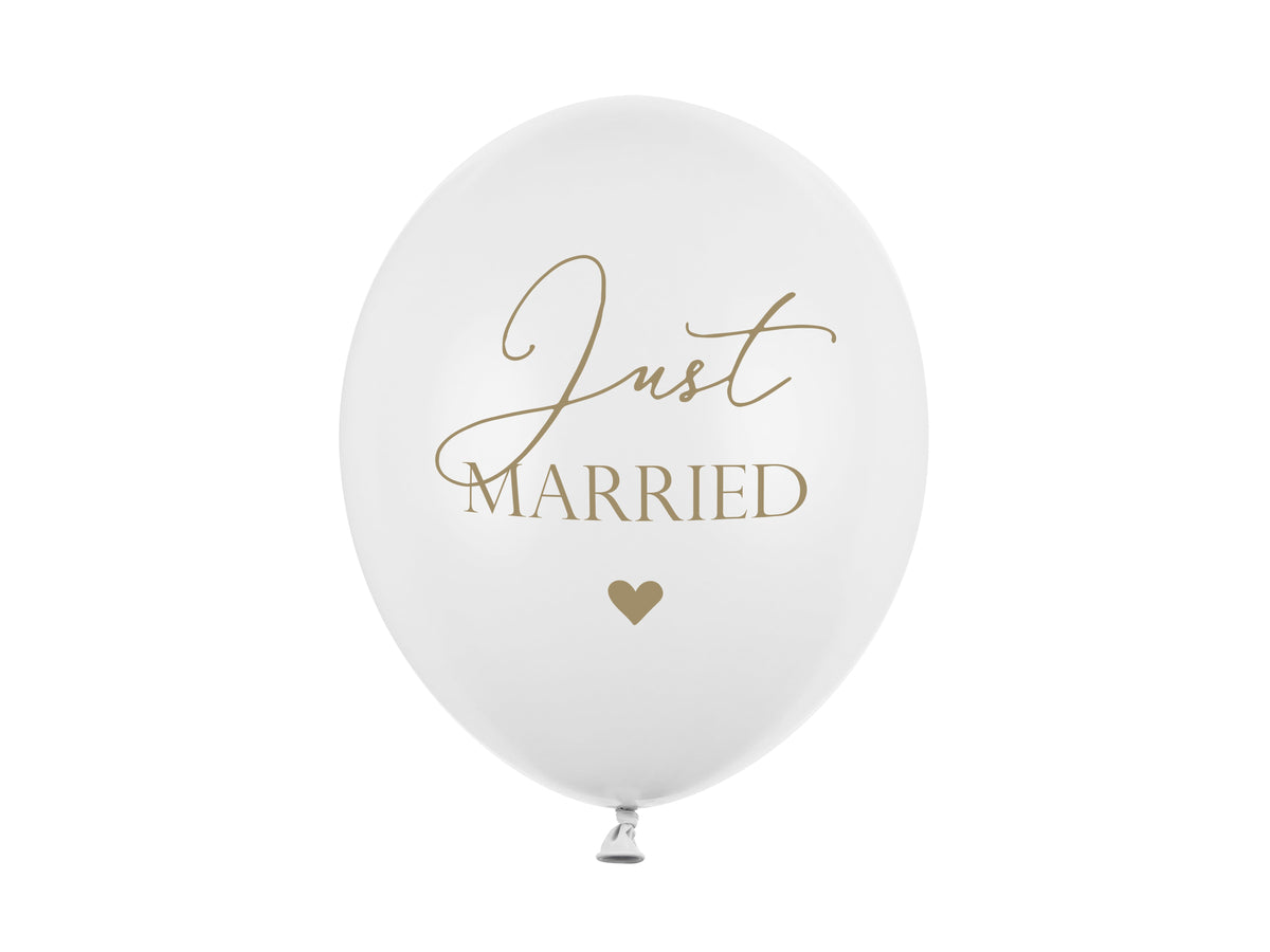Latexballon Ø30cm "Just Married"| 6 Stk. - Weiß/Gold