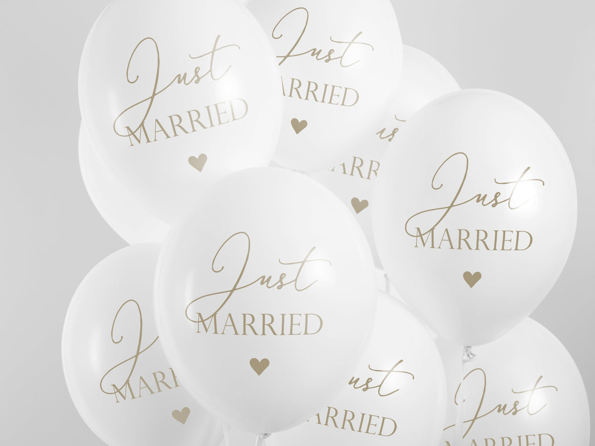 Latexballon Ø30cm "Just Married"| 6 Stk. - Weiß/Gold