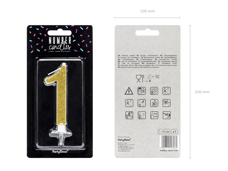 Geburtstagskerze Glitter Gold - 10 cm | Ziffer ''1''