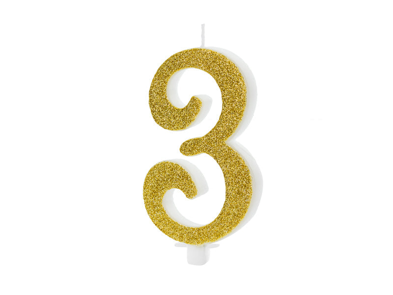 Geburtstagskerze Glitter Gold - 10 cm | Ziffer '3''