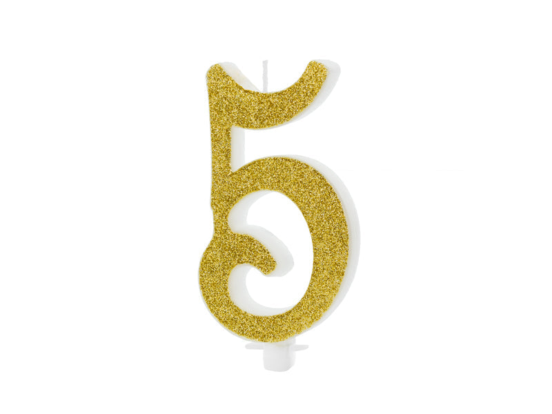 Geburtstagskerze Glitter Gold - 10 cm | Ziffer "5''