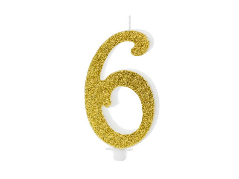 Geburtstagskerze Glitter Gold - 10 cm | Ziffer ''6''