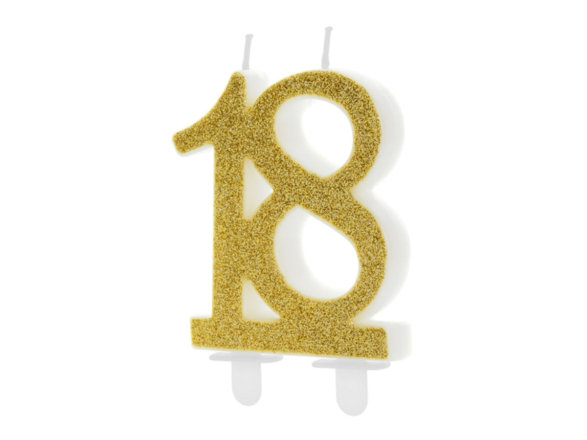 Geburtstagskerze Glitter Gold - 10 cm | Ziffer ''18''