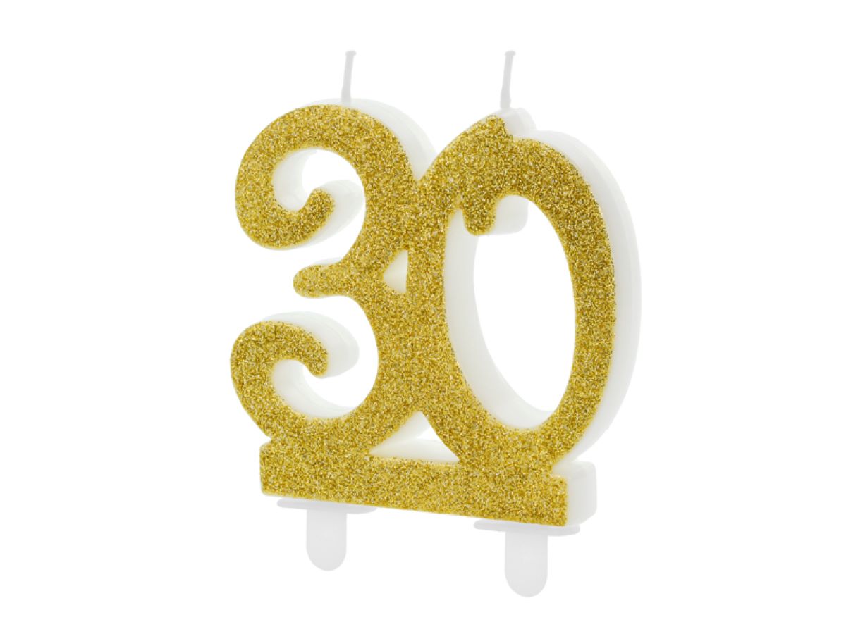 Geburtstagskerze Glitter Gold - 10 cm | Ziffer ''30''
