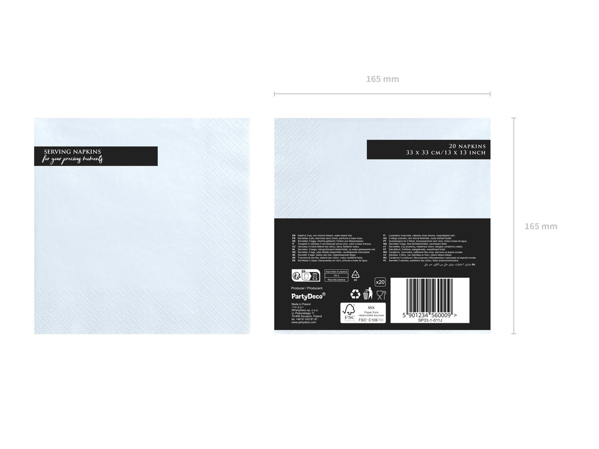 Servietten Uni 20Stk./33x33cm | Hellblau