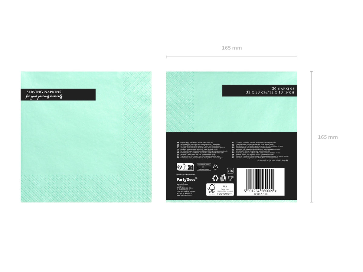 Servietten Uni 20Stk./33x33cm | Minzgrün