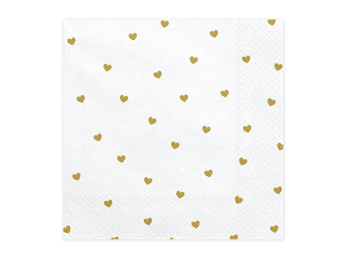 Servietten "Herzen" 20Stk/33x33cm | Weiß/Gold