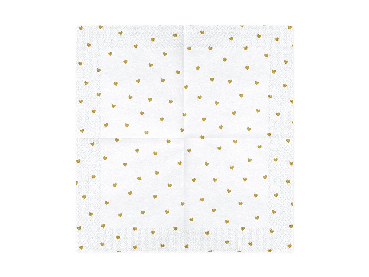 Servietten "Herzen" 20Stk/33x33cm | Weiß/Gold
