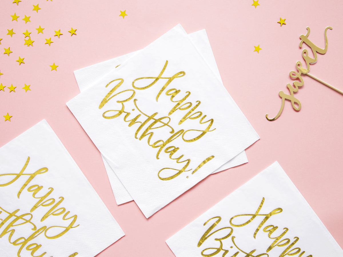 Servietten "Happy Birthday Gold" 20Stk./33x33cm