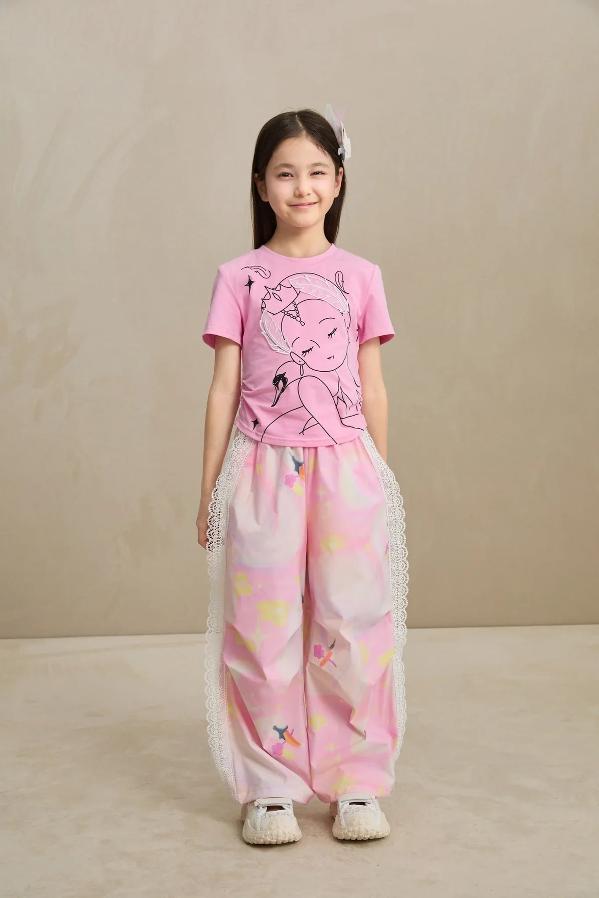 Swan Dream Parachute Pants with Lace Panels