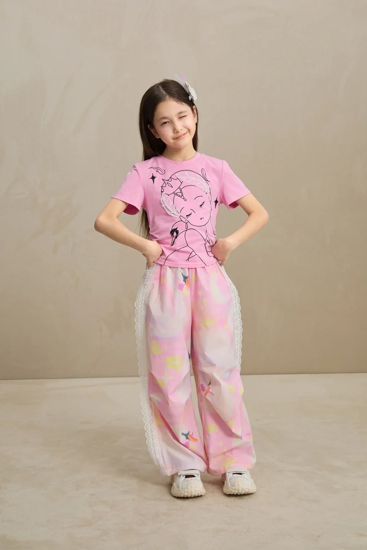 Swan Dream Parachute Pants with Lace Panels