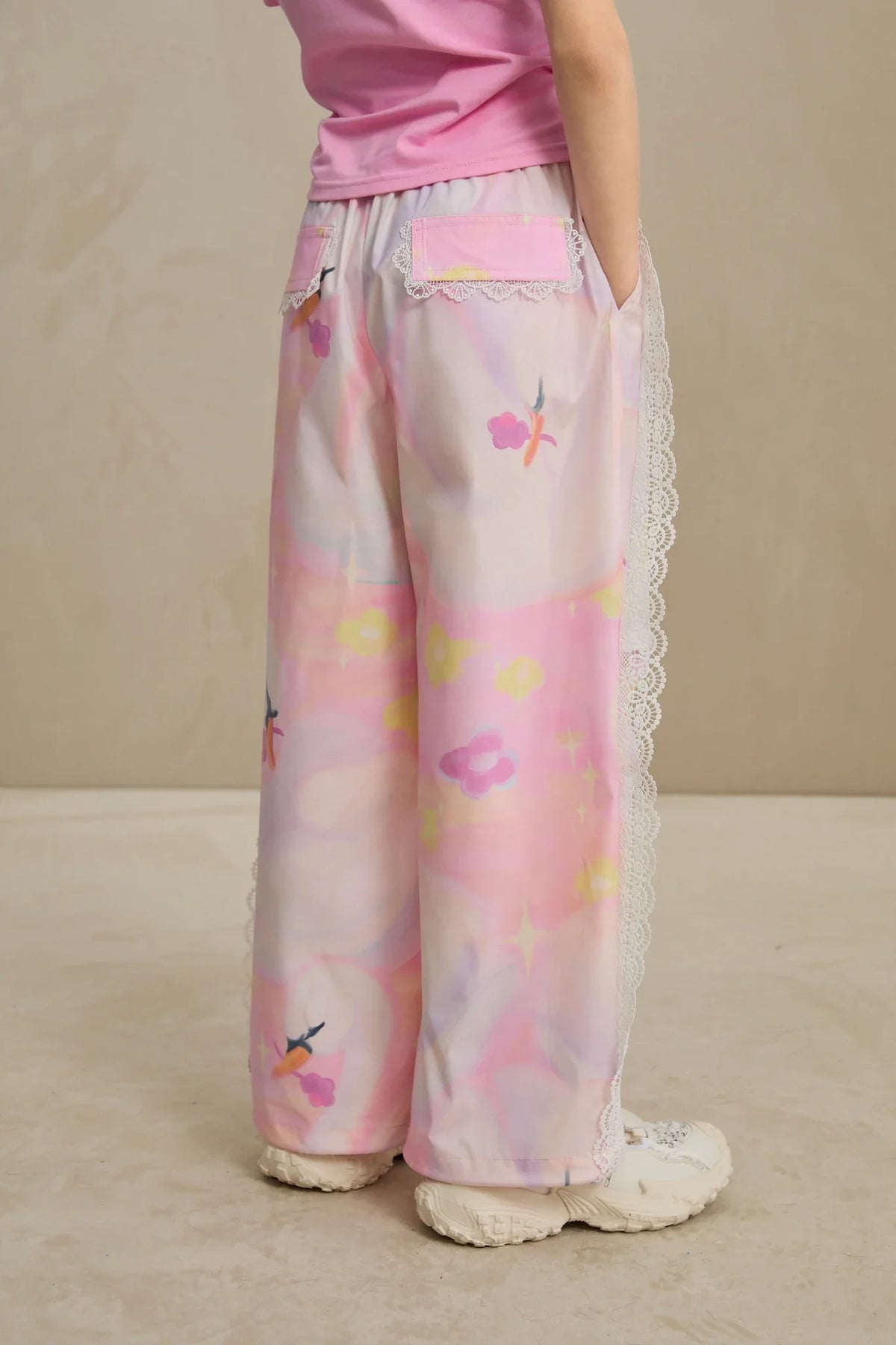 Swan Dream Parachute Pants with Lace Panels