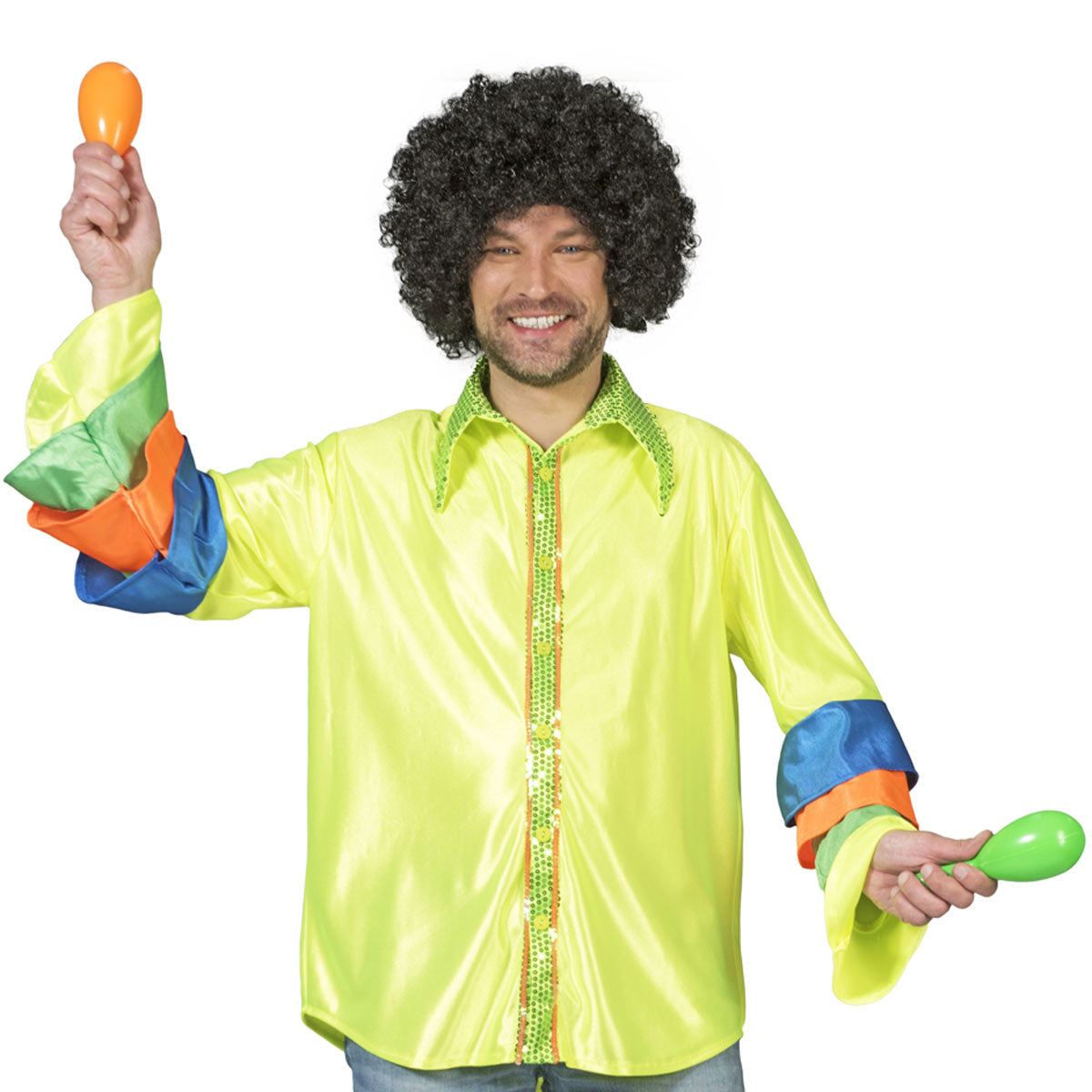 Buntes Brasilianer Samba Hemd für Herren | Neon Gelb