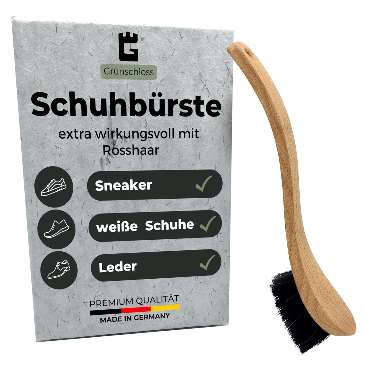 Schuhbürste mit Rosshaar Borsten - Sneaker Cleaner mit XXL Holzgriff