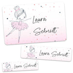 Schuletiketten mit Namen - Ballerina Design - 100 Aufkleber in verschiedenen Größen