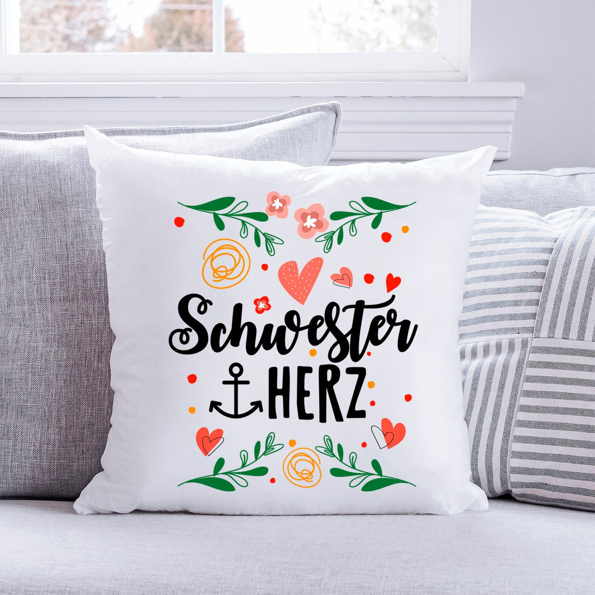 Bedrucktes Kissen mit Spruch Schwesterherz