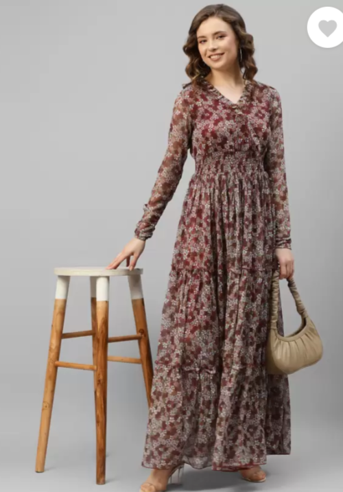Women Fit and Flare Maroon, Grey Dress in Germany