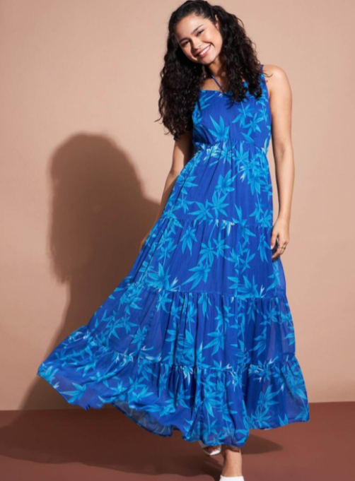 Floral Printed Sleeveless Georgette A-Line Midi Dress in Germany