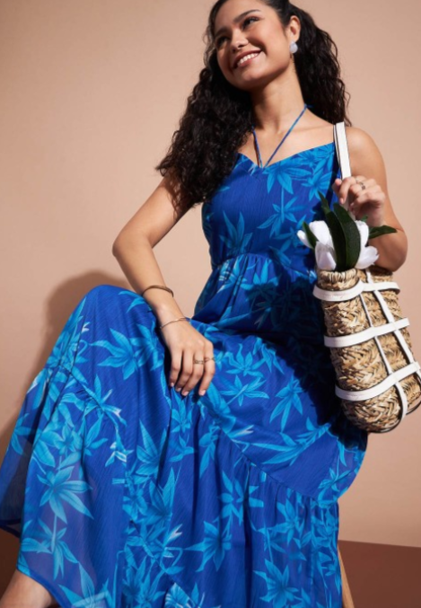 Floral Printed Sleeveless Georgette A-Line Midi Dress in Germany