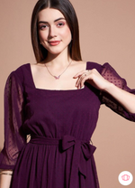Square Neck Puff Sleeves Tiered Ruffled Georgette Maxi Dress in Berlin