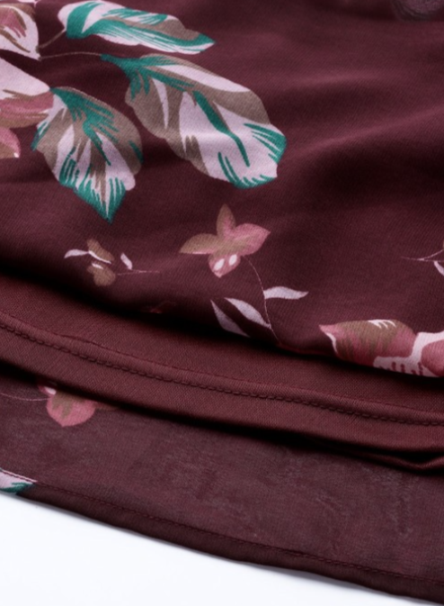 Maroon Floral Georgette A-Line Maxi Dress in Munich