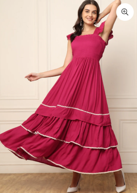 MAGENTA TIERED SMOCKED WOMEN MAXI DRESS IN GERMANY