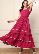 MAGENTA TIERED SMOCKED WOMEN MAXI DRESS IN GERMANY