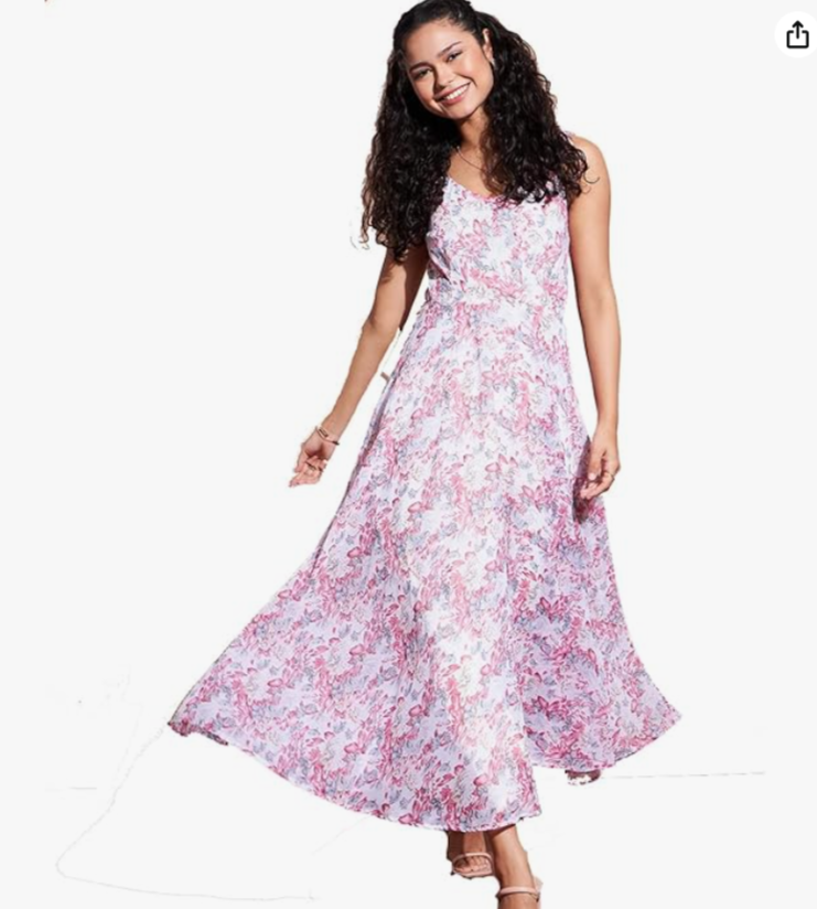 Floral Printed Sleeveless Georgette A-Line Dress in Germany