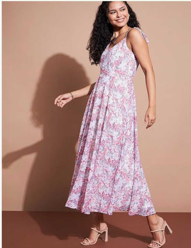 Floral Printed Sleeveless Georgette A-Line Dress in Germany