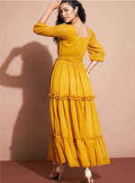 Self Design V-Neck Puff Sleeves Ruffled Tiered Fit & Flare Maxi Dress in Germany