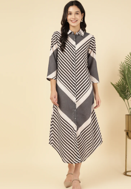 BLACK MULTI STRIPED WOMEN SHIRT DRESS in Germany