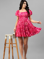 VISCOSE MUSLIN  FOIL PRINTED WOMEN'S TIERED DRESS In Munich